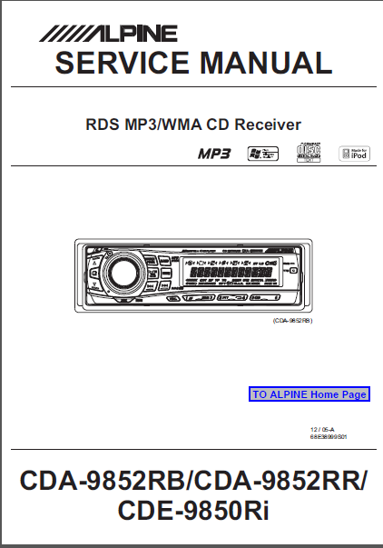 ALPINE CDE-9852RB RDS MP3 CD Receiver Service Manual