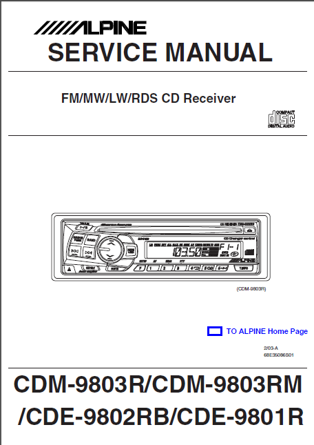 ALPINE CDM 9803R CD Receiver Service Manual