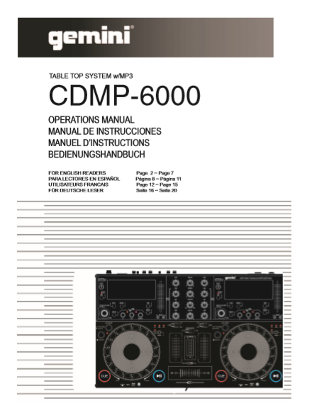 GEMINI Model CDMP-6000 Table Top System with MP3 Operation Manual