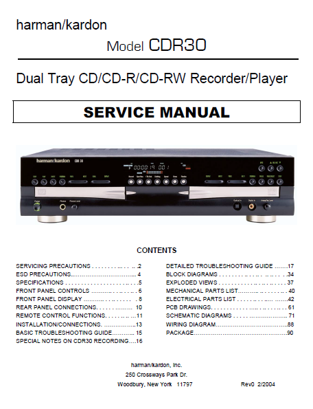 Harman Kardon Model CDR30 Service Manual