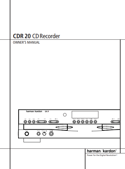 Harman Kardon CDR 20 CD Recorder Owner's Manual