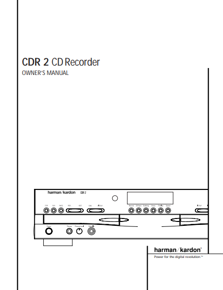 Harman Kardon CDR 2 CD Recorder Owner's Manual