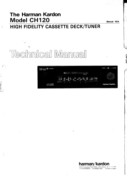 Harman Kardon CH120 High Fidelity Cassette Deck Tuner Technical Service Manual