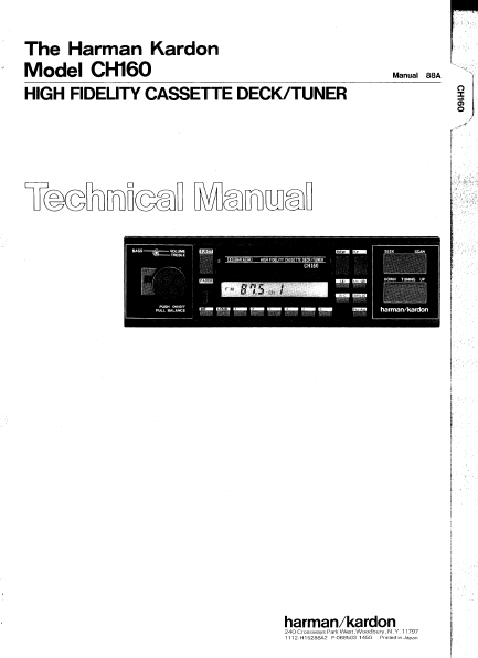 Harman Kardon CH160 High Fidelity Cassette Deck Tuner Technical Service Manual