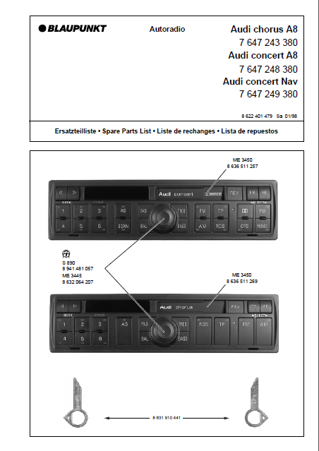 BLAUPUNKT Autoradio Audi chorus A8 Parts List