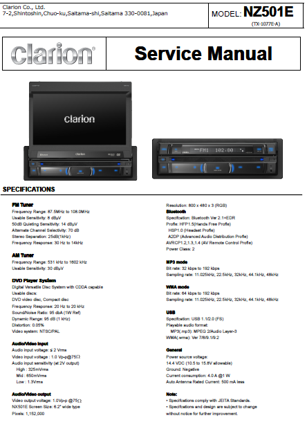 Audio TO Clearcom-CLARION_NZ_501E Service Manual