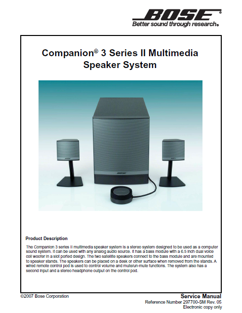 BOSE Companion3 Speaker System Service Manual – Electronic Service Manuals