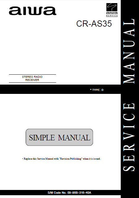 AIWA CR-AS35 D Stereo Radio Revision Simple Manual