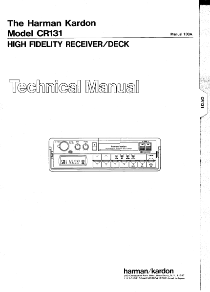 Harman Kardon CR131 High Fidelity Receiver Deck Technical Service Manual