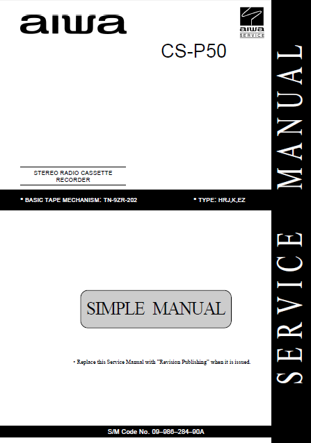 AIWA CS-P50 Stereo Recorder Simple Manual