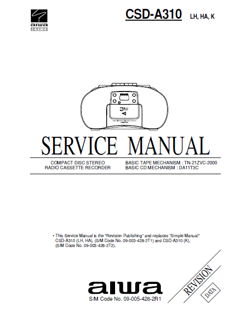 AIWA CSD-A310 Revision Compact Disc Recorder Service Manual