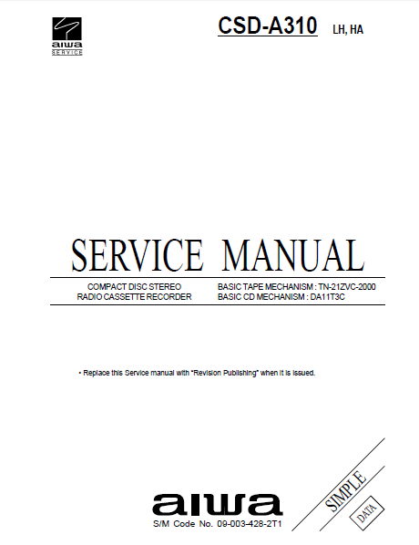 AIWA CSD-A310 Simple Compact Disc Service Manual