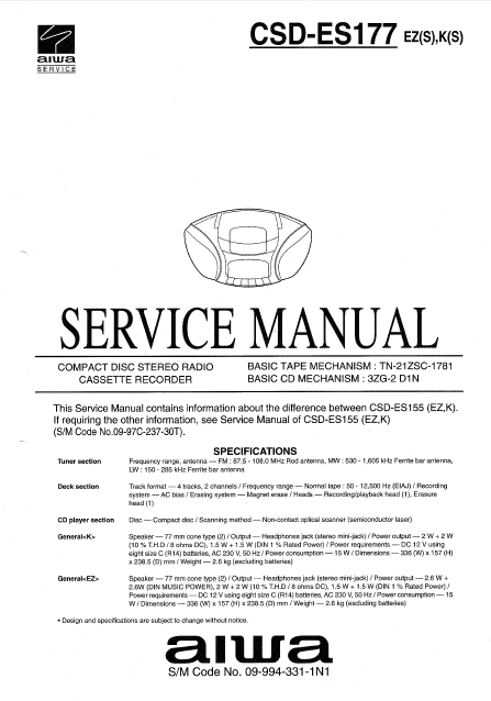 AIWA CSD-ES177 Compact Disc Recorder Service Manual