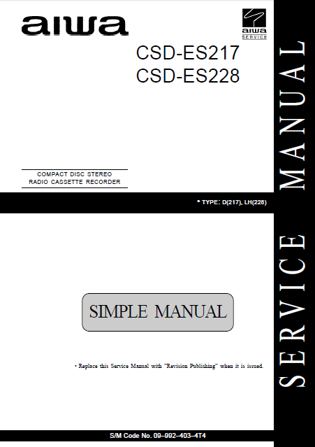 AIWA CSD-ES217 Simple Compact Disc Recorder Service Manual