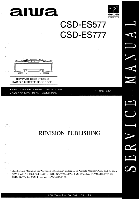 AIWA CSD-ES577 EZ Revision Compact Disc Recorder Service Manual