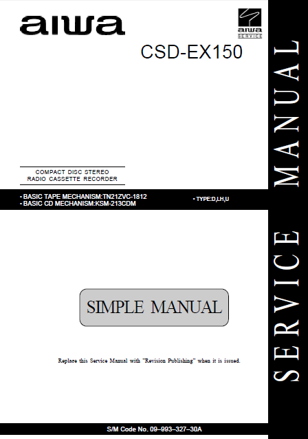 AIWA CSD-EX150 Simple Compact Disc Recorder Service Manual