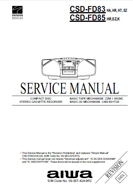 AIWA CSD-FD83 Revision Compact Disc Recorder Service Manual