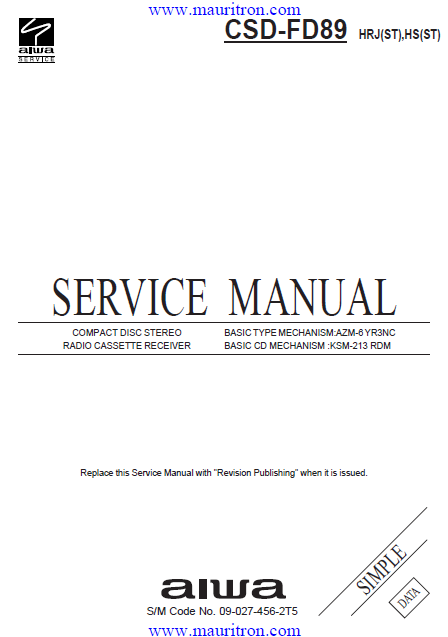 AIWA CSD-FD89 Simple Compact Disc Receiver Service Manual