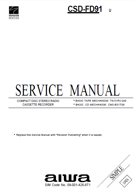 AIWA CSD-FD891U Simple Compact Disc Recorder Service Manual