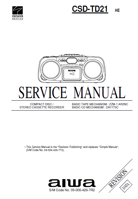 AIWA CSD-TD21HE Revision Compact Disc Recorder Service Manual