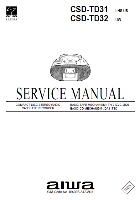 AIWA CSD-TD31 Compact Disc Recorder Service Manual