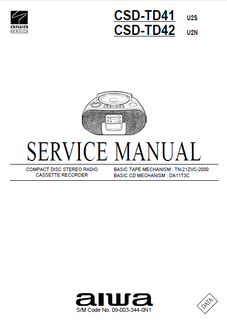 AIWA CSD-TD41 Compact Disc Recorder Service Manual