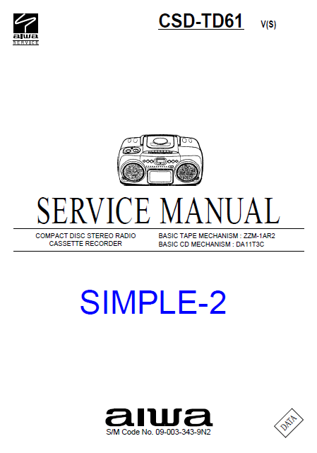 AIWA CSD-TD61 Simple-2 Compact Disc Recorder Service Manual