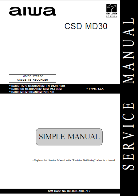AIWA CSD-MD30 Simple Cassette Recorder Service Manual