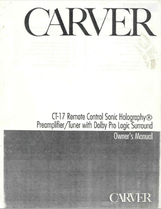CARVER CT-17 Remote Control Sonic Holography Owner's Manual