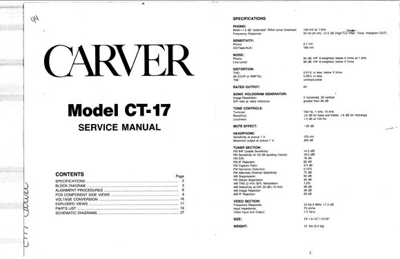CARVER CT-17 Service Manual