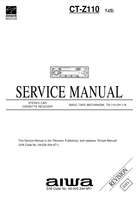 AIWA CT-Z110YJ Revision Stereo Car Cassette Receiver Service Manual