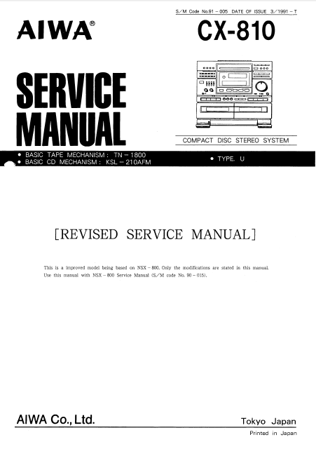 AIWA CX-810U Revised Compact Disc Service Manual