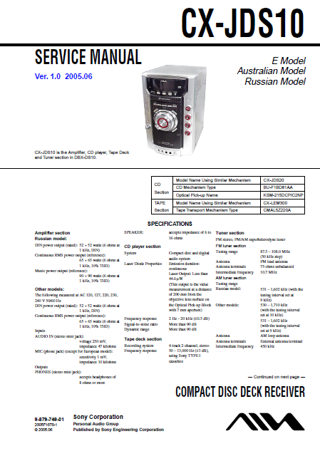 AIWA CX-JDS10 Ver.1.0 Compact Disc Deck Receiver Service Manual