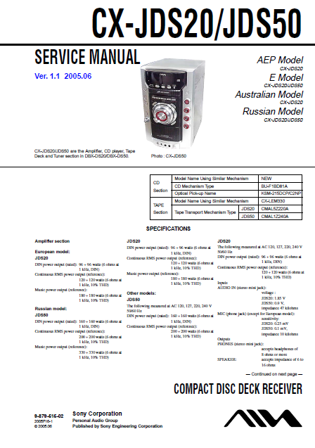 AIWA CX-JDS20 Ver.11 Compact Disc Deck Receiver Service Manual