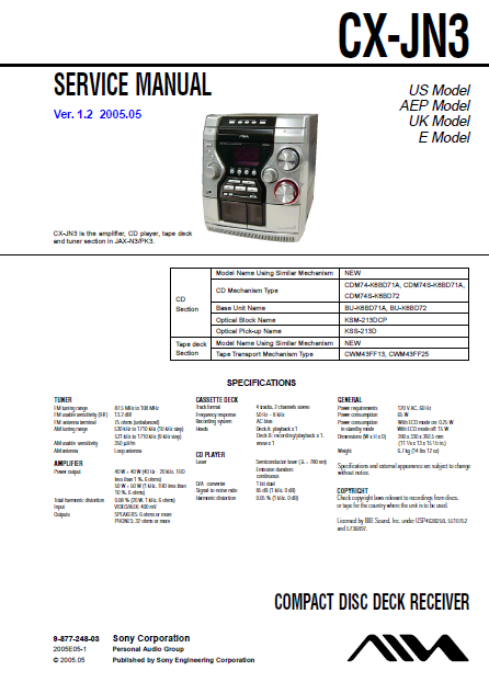 AIWA CX-JN3 Ver.1.2 Compact Disc Deck Receiver Service Manual