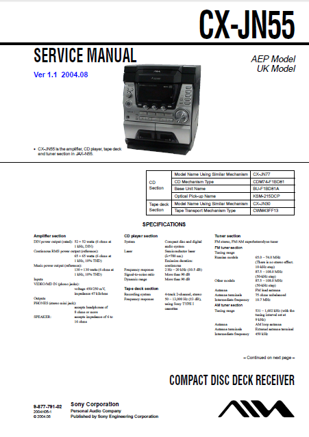 AIWA CX-JN55 Ver.1.1 Compact Disc Deck Receiver Service Manual