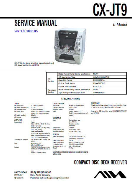 AIWA CX-JT9 Ver.1.0 Compact Disc Deck Receiver Service Manual