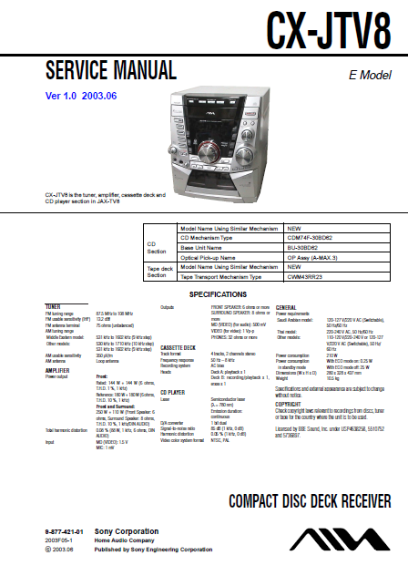 AIWA CX-JTV8 Ver.1.0 Compact Disc Deck Receiver Service Manual
