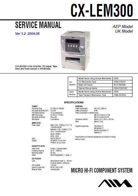 AIWA CX-LEM300 Component Ver.1.2 Service Manual