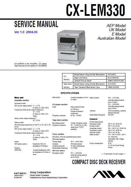 AIWA CX-LEM330 Ver.1.0 Compact Disc Deck Receiver Service Manual