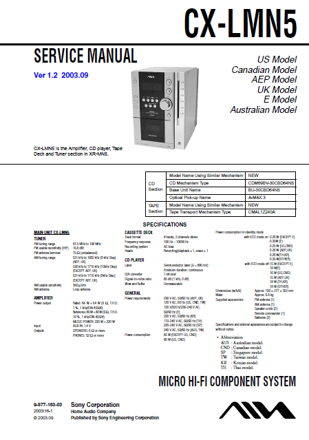 AIWA CX-LMN5 Ver.1.2 Micro Hi-Fi Component Service Manual