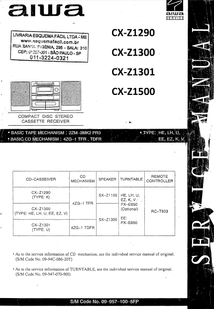 AIWA CX-Z2190 Compact Disc Receiver Schematics