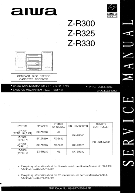 AIWA Z-R300 Compact Disc Receiver Service Manual