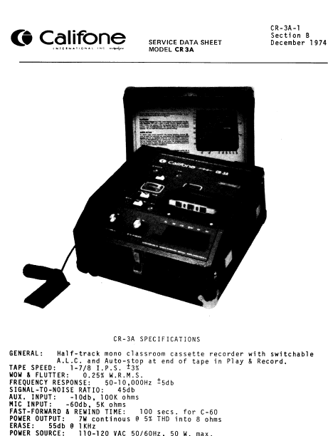 Audio TO Clearcom-Califone_CR-3A Service Manual