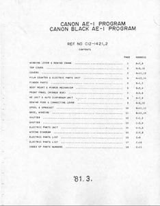 CANON AE-1 Program Parts List with Schematics
