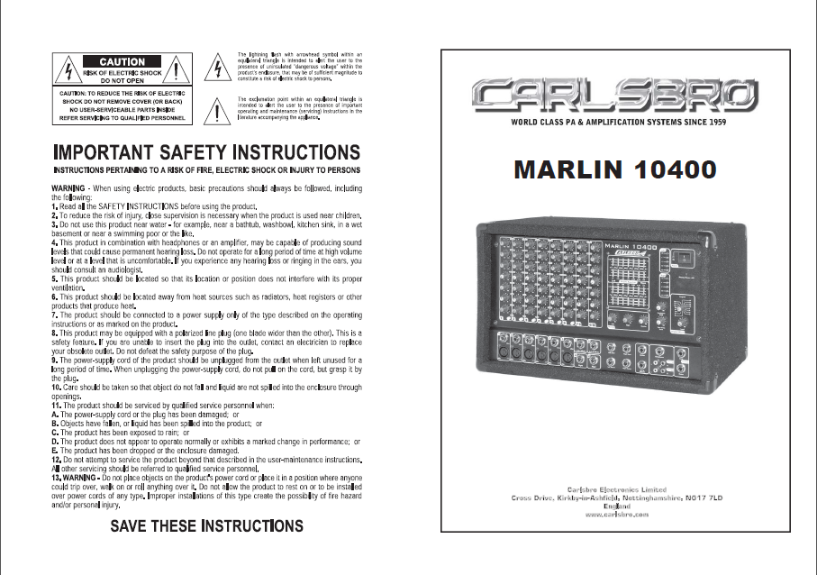 CARLSBRO Marlin 10400 Owner's Manual