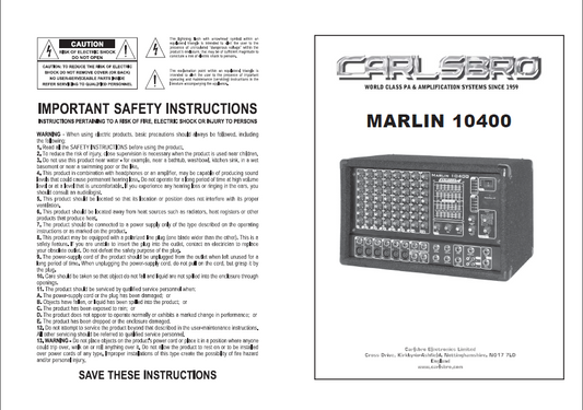 CARLSBRO Marlin 10400 Owner's Manual
