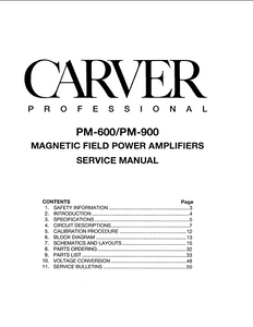 CARVER PM600 Magnetic Power Amplifiers Owner's Manual