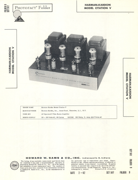 Harman Kardon Model Citation V Operation Manual