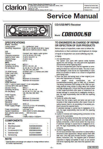 Audio TO Clearcom-Clarion_CD_8100USB Service Manual